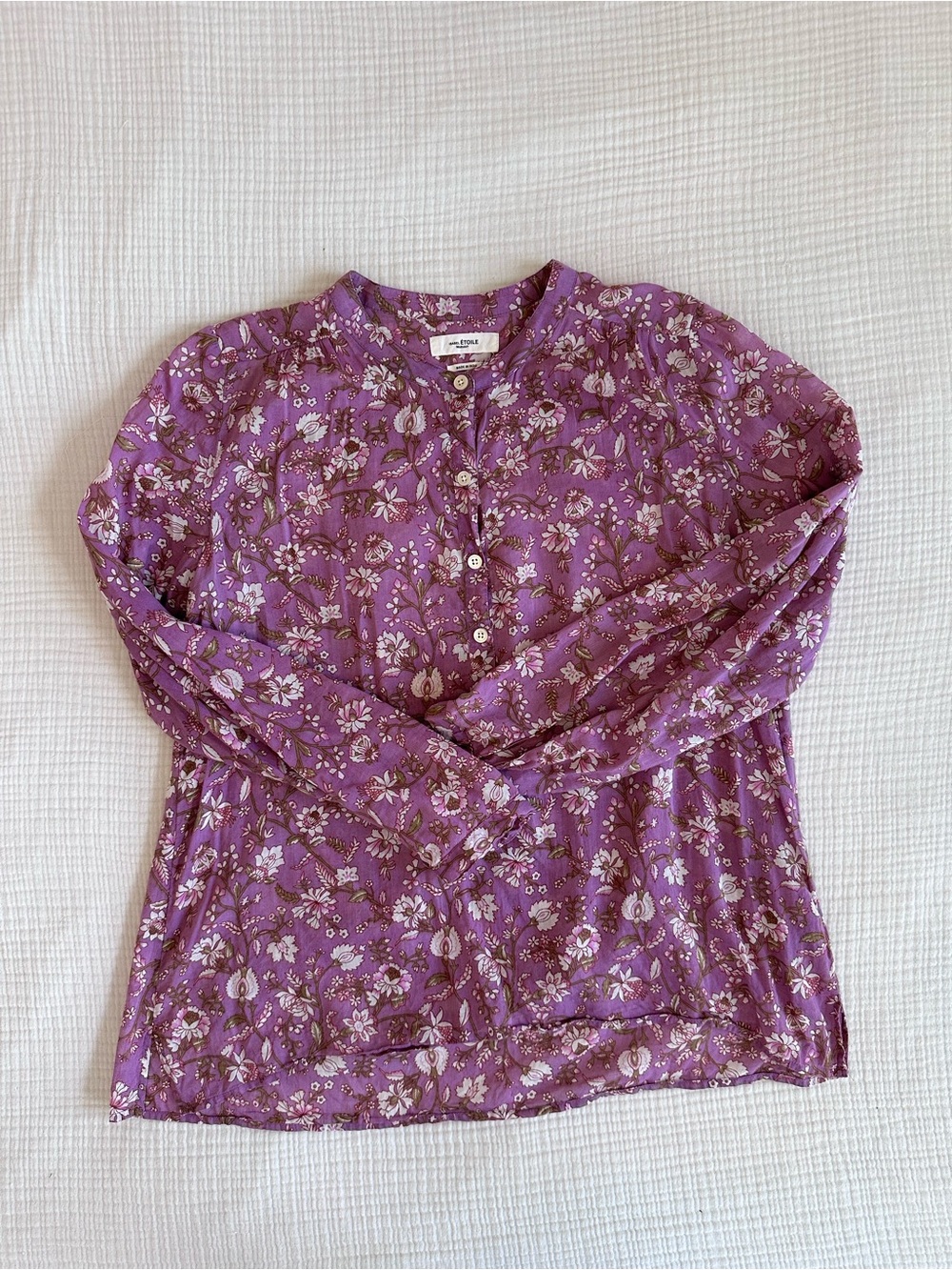 Isabel Etoile Marant Purple Floral Sheer Cotton Blouse Size Small Medium - Picture 5 of 9